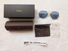 Matsuda M3121 Geometric Sunglasses 53mm Brushed Gold with Cobalt Blue Lenses