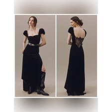 BHLDN Sweetheart Puff-Sleeve Lace-Back Maxi Dress XL