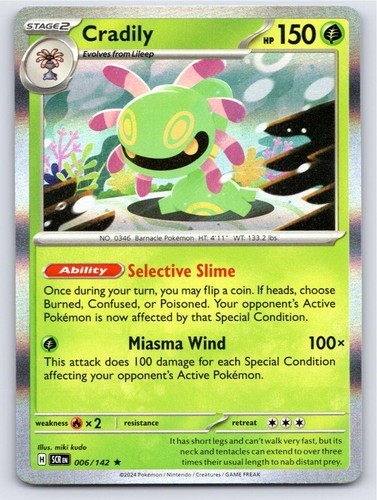 2024 POKEMON CRADILY STELLAR CROWN 6/142 HOLO RARE NM A2838 FREE S&H