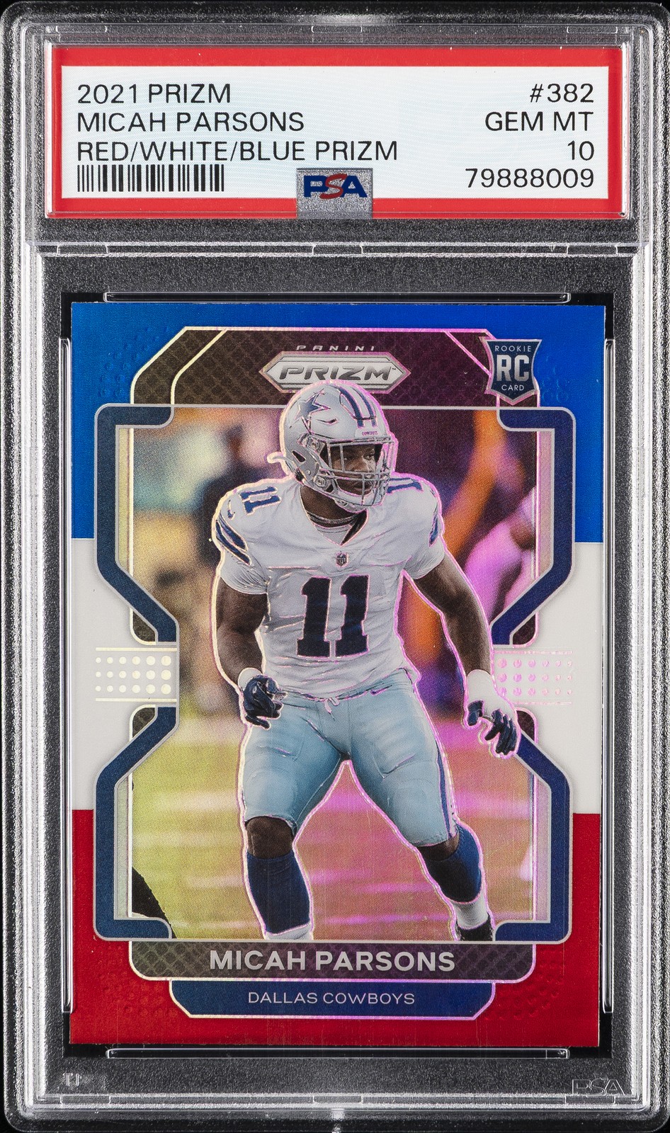 2021 PANINI PRIZM RED/WHITE/BLUE PRIZM #382 MICAH PARSONS PSA 10
