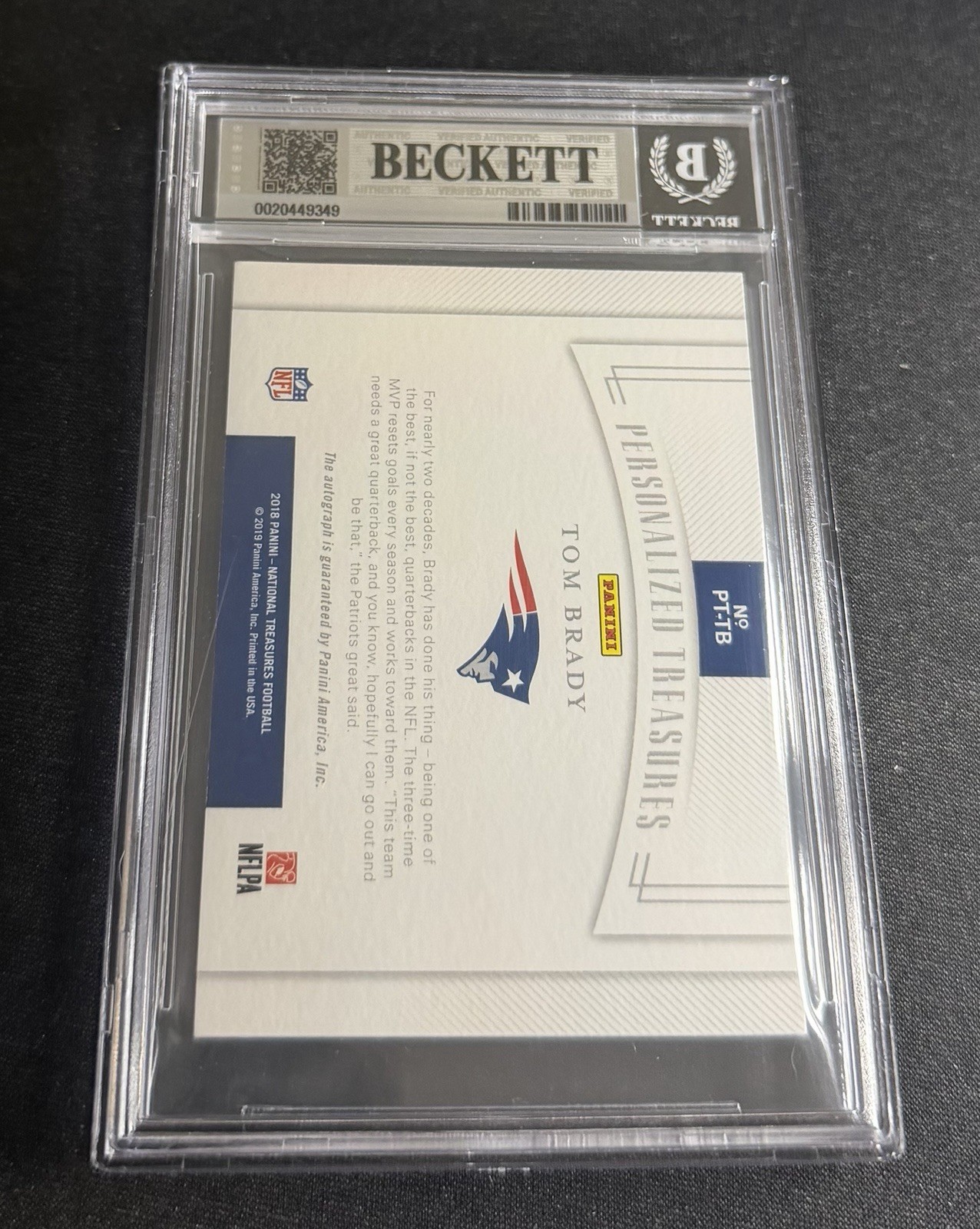 2018 Tom Brady National Treasures Personalized Gold Auto 6/10 BGS 7.5 10 NT SP view 2
