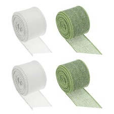 Burlap Fabric Ribbon 4Pcs 1-1/2" Wide 5 Yards Burlap Ribbon Green, White