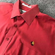 Forsyth Mens Red Long Sleeve Button Down Dress Shirt Pocket Logo