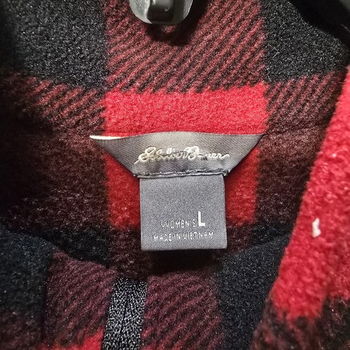 Eddie Bauer 1/4 Pullover Womens L Red Black Buffalo Check Fleece Slim Fit Gorp - Picture 3 of 7
