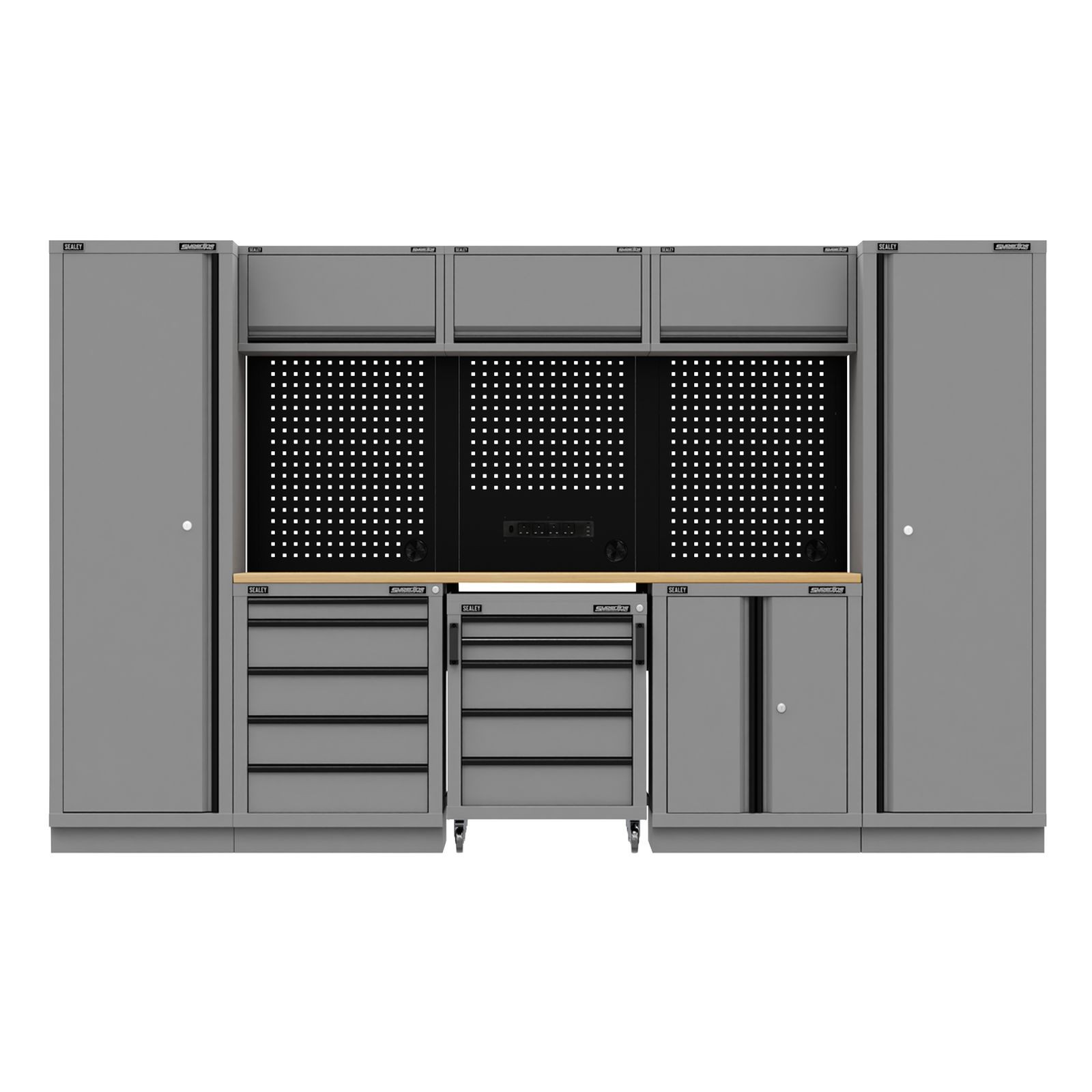 Superline PRO® Black Edition Storage System Rubber Wood Worktop - APMSBESTACK01W