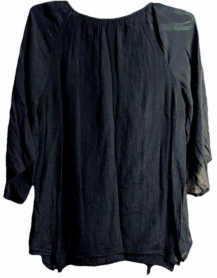 Valerie Stevens Top Women's Sz S Black Lace Bell Sleeve Boho Witchy Goth Fairy - Image 4 of 4