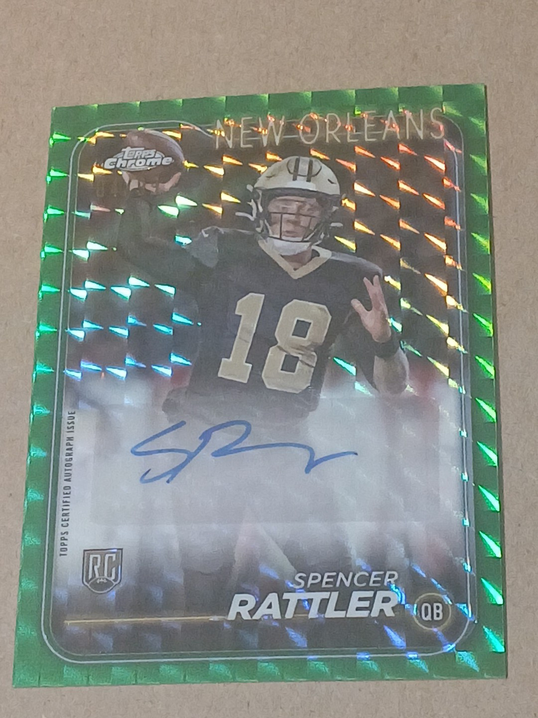 2024 Topps Chrome Spencer Rattler #RA-SRA Green Geometric Auto RC /99