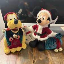 Vtg 1990s Disney Christmas Holiday Plush Lot Santa Mickey Mouse Reindeer Pluto