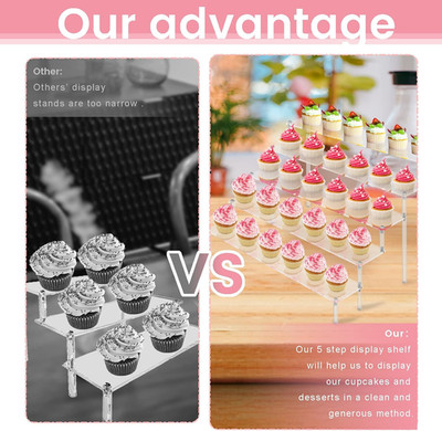 5 Tier Acrylic Stands for Display, Clear Display Stand Risers Shelf for Cupca...