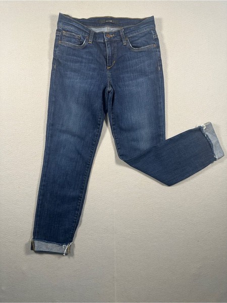 Joe's Jeans Elma Cropped Boyfriend Jeans Womens Size 25 Indigo Cuffed Raw Hem
