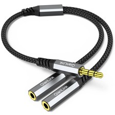 Headphone Splitter, 3.5mm Male to 2 Female Ports, 1ft/0.30m Extension Cable for