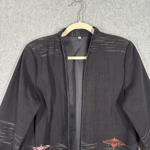 Womens Jacket Large Black Stitch Ornamental Kimono Japan Chinese Artsy Scene - Picture 2 of 13