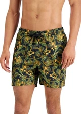 Inc Men's Regular-Fit Quick-Dry Tropical Palm-Print 5" Swim Trunks Multi-Large