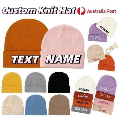 Personalised Kids Knitted Cap Custom Name Beanie Hat Warm Winter Skiing Outdoor 