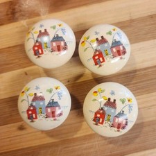 28 Ceramic Country Style Polished Cabinet Knobs, Cream Multicolor, Set of 28