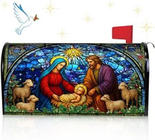Merry Christmas Magnetic Mailbox Cover Xmas Windows Nativity Scene Mailbox Cover