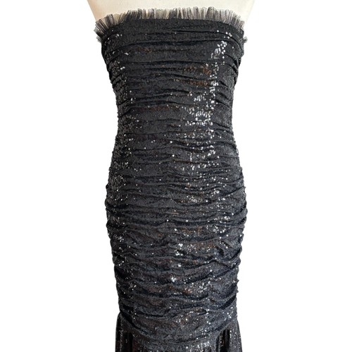 Aidan Mattox Ruched Sequin Strapless Dress Black SZ 4 Bodycon Prom Gothic Fairy - Picture 6 of 13