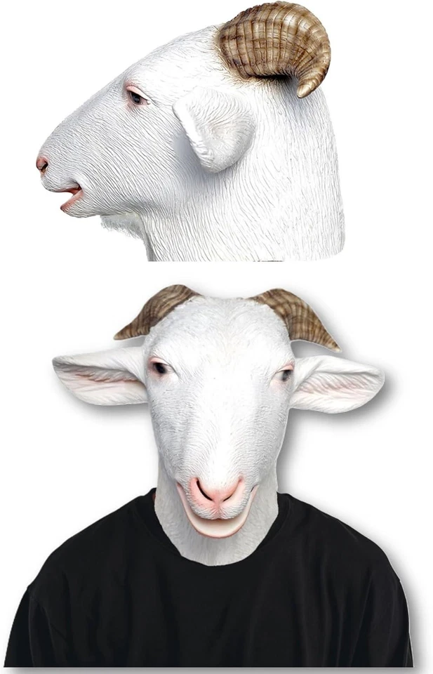 Realistic Goat Mask Full Head Latex Animal Costume for Halloween Pranks - Image 4 of 4