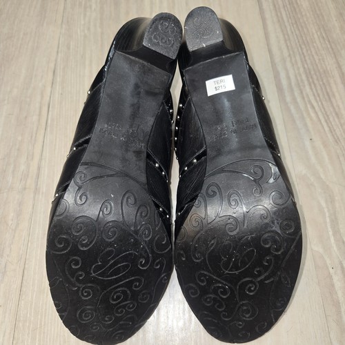 Brighton Teri Pewter Napa & Patent Leather Open Toe Mule Sandal Heels Size 9.5M - Picture 6 of 9