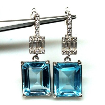 925 Sterling Silver 9 x 11 mm. Sky Blue Topaz Cubic Zirconia Earrings