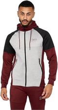 Mens Zip Up Hoodie Tracksuit Top Hooded Sweatshirt Color Block Gym Jogger Jacket
