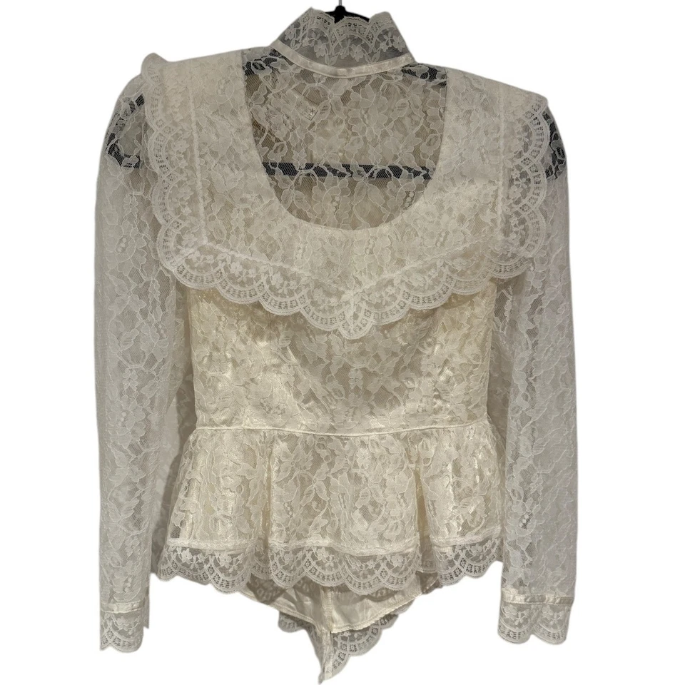 Blusa Body Vintage Gunne Sax Jessica McClintock Encaje Marfil Talla 5 Foto 2 de 4