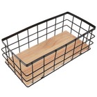 Rectangular Metal Storage Basket Bathroom Wall Shower Storage Shelf with Wood