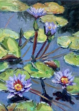 Lilies pond painting Original art Impressionism Oil on canvas by E Chernyakovsky