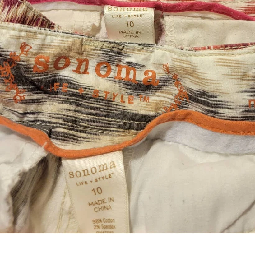 Lote de 2 shorts femininos Sonoma modernos bege marrom rosa vermelho cintura baixa elástico tamanho 10 - Imagem 3 de 4