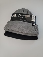 Adidas New Unisex Fold Beanies 2 Pack Black Gray, Double Layer, One Size NWT