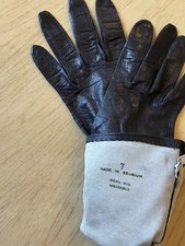 Vtg 50s Black REAL KIDSKIN Leather Gloves Sz 7 Belgium Opera Silk Lined Long 14  