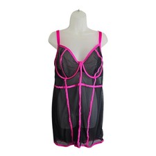 Caicque Black/Pink Underwire Unlined Mesh Slip Lingerie Chemise 42DDD READ DESC