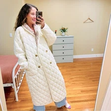 Xirena White Floral Reversible Pink Quilted Long Line Coat Jacket XL