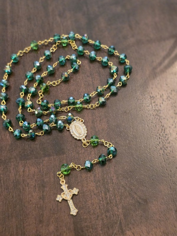 Handmade Dk Green Glass Bead Rosary