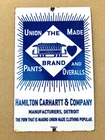 VINTAGE HAMILTON CARHARTT & CO GAS PUMP STATION DIE-CUT PORCELAIN MOTOR OIL SIGN