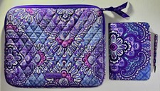 Custodia Vera Bradley viola paisley trapuntata tablet iPad borsa con cerniera con blocco note e penna