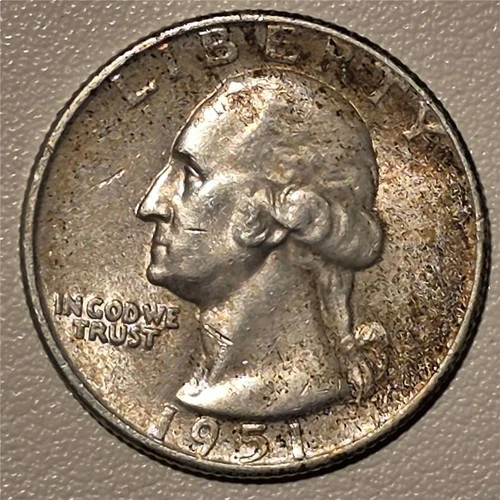 *HIGH GRADE* 1951-D Washington 90% Silver Quarter Denver *ALBUM TONING*