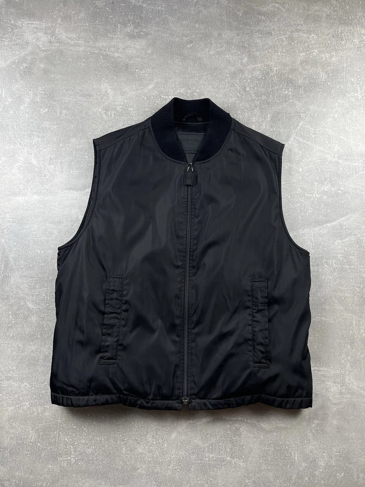 Prada Vintge Padded Nylon Down Bomber Vest Black Size L Made in Italy - Image 2 of 4