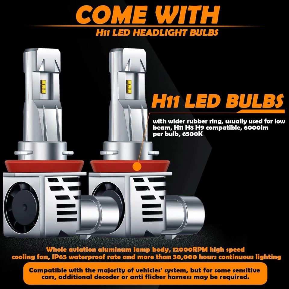 For 2006-2012 Chevy Malibu White LED Headlight High Low+Fog light bulb Kit - Image 2 of 4