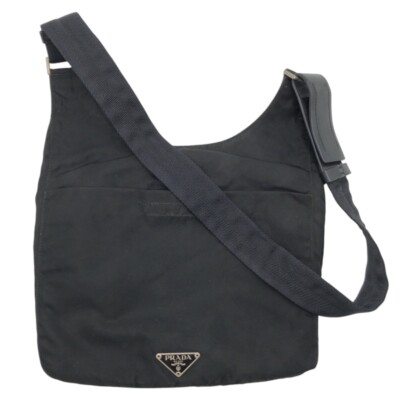 Sac bandoulière ventes exceptionnelles PRADA Tessuto logo triangulaire pochette unisexe noir nylon