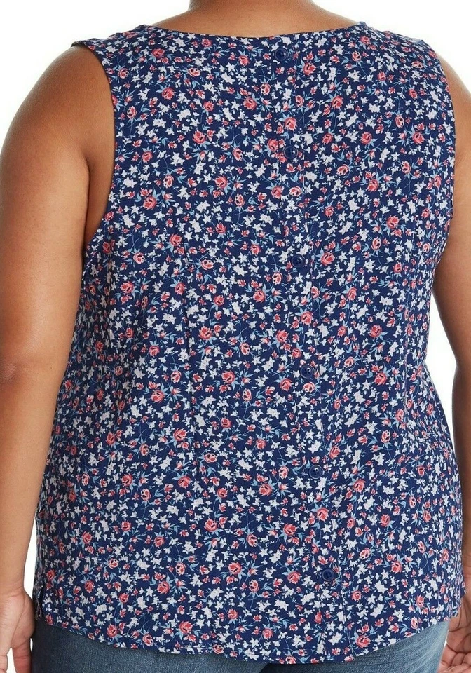 Caslon кнопка назад вязаный Майка размер 2 X 4 X темно-синий красный Ditsy цветочный новый с Ярлыками $49 - Изображение 3 из 4