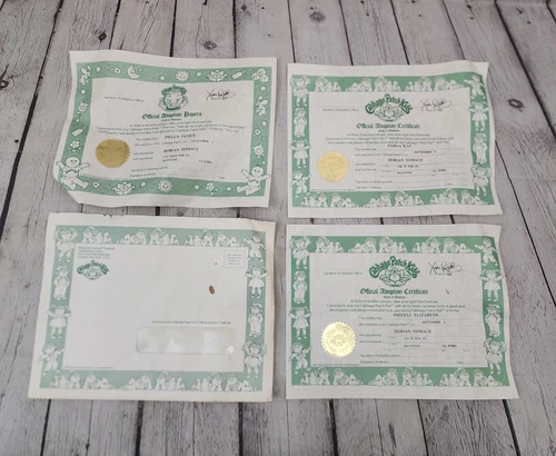 3 Vintage 1983 Cabbage Patch Kids Doll Birth Certificate Adoption Papers