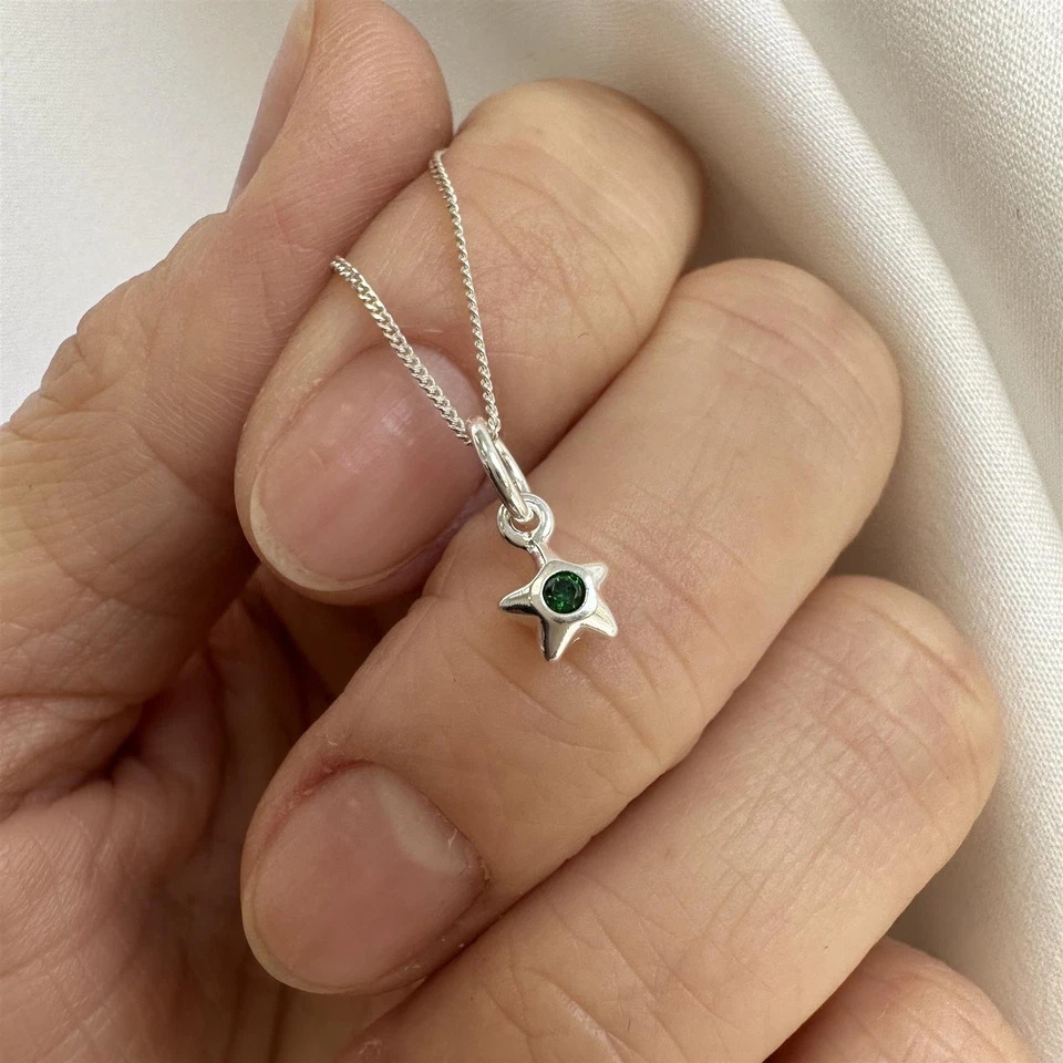 Sterlingsilber & Smaragd CZ Kristall Mai Geburtsstein Stern Anhänger an Kette 35 - Bild 3 von 4