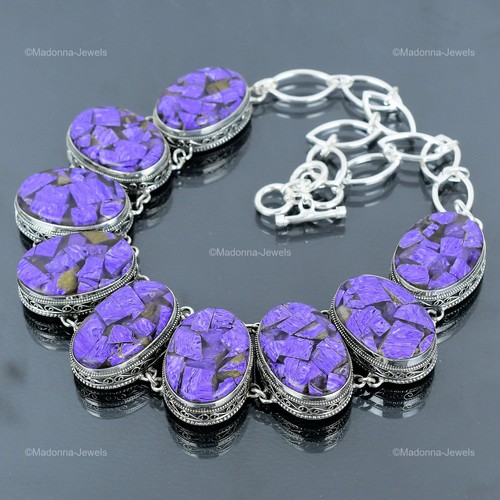 Collar de plata de ley 925 con cadena Charoite de cobre natural esposa vintage - Imagen 4 de 6