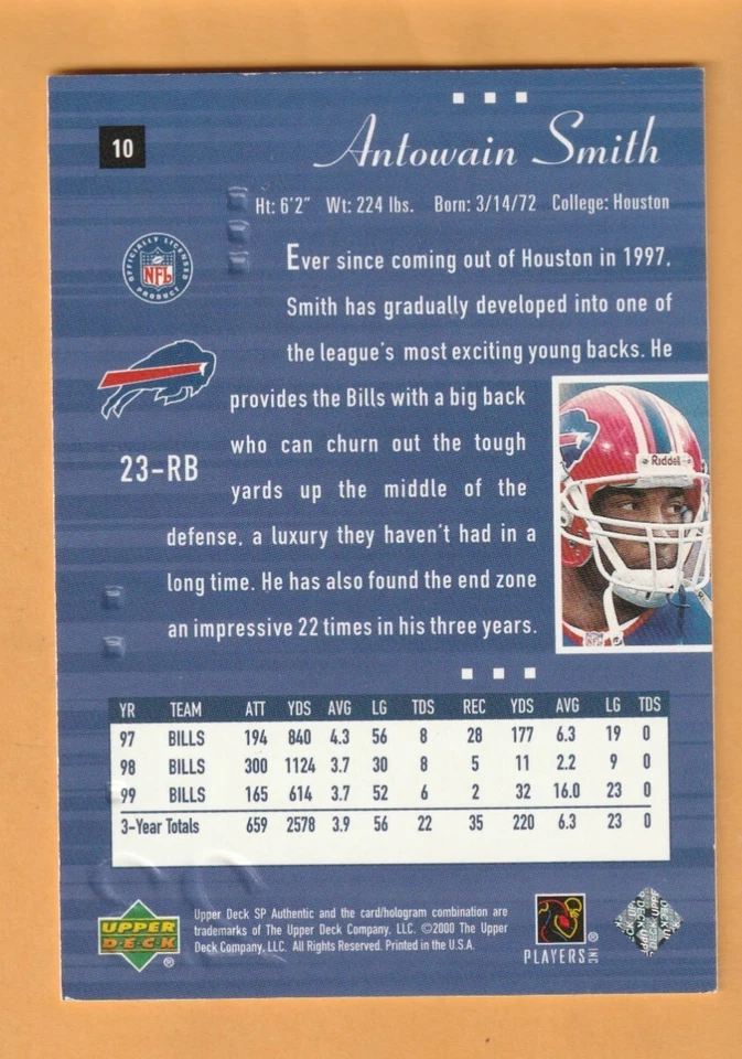 Antowain Smith Buffalo Bills AUTO Signed 2000 SP Authentic Eclectic Alabama - Image 2 of 2