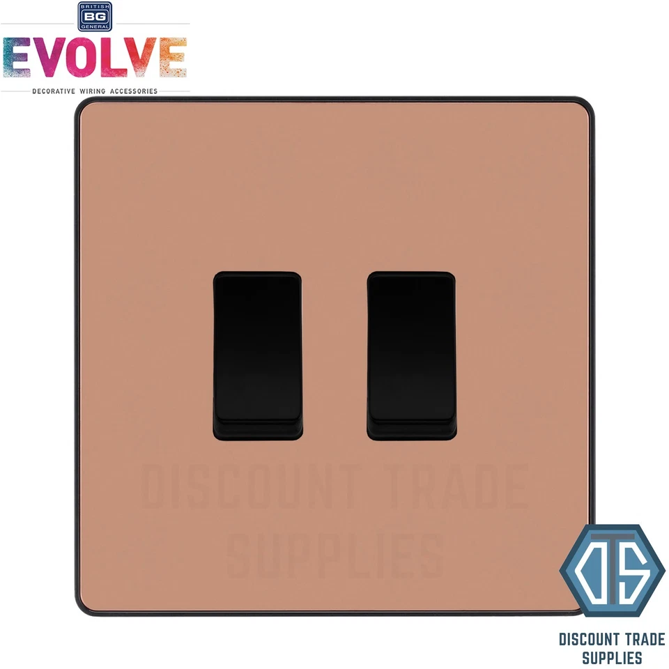 BG Evolve poliertes Kupfer 2 Gang Intermediate Custom Grid Lichtschalter
