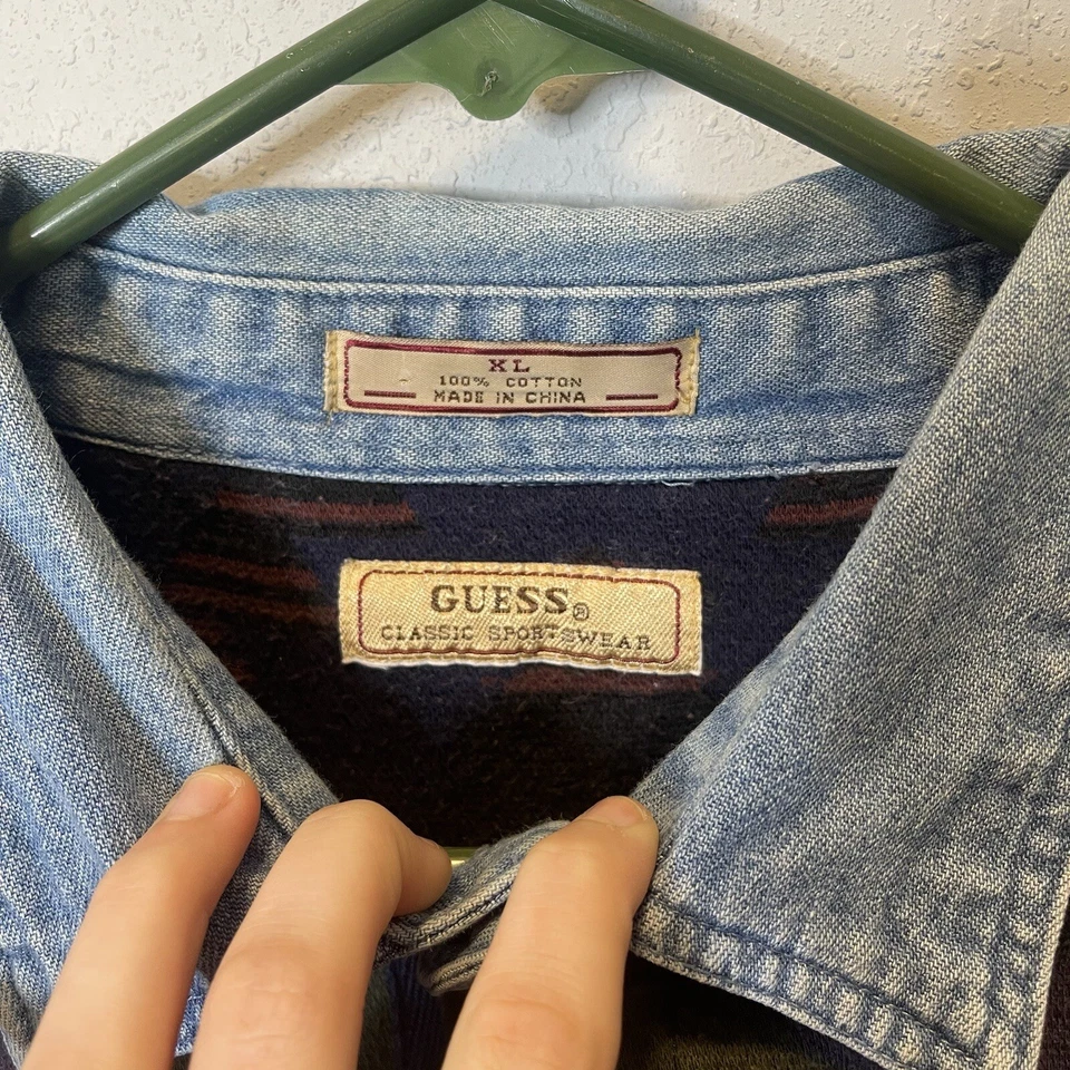 Guess Sport Aztec Denim Collared Sweater Size XL Men - Image 4 of 4