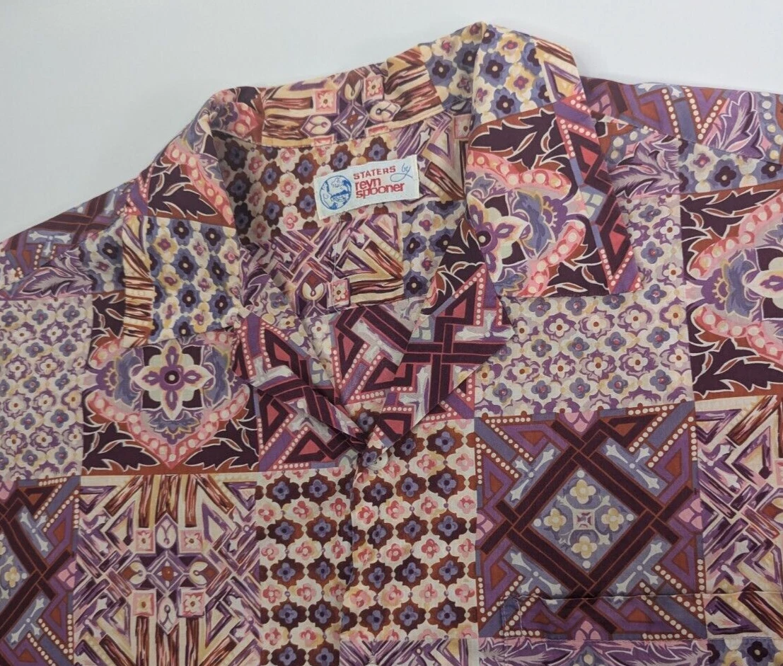 Vintage Staters by Reyn Spooner Shirt Men's Hawaiian Aloha Geometric (Pit 23in)