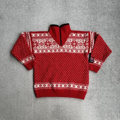 NORDLYS Damen Vintage Pullover XS 100% WOLLE Nordisch Muster 21105 Rot 