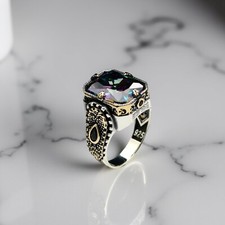 Men's Ring Rainbow Mystic Topaz Gemstone 925 Sterling Silver Jewelry Size 7-15